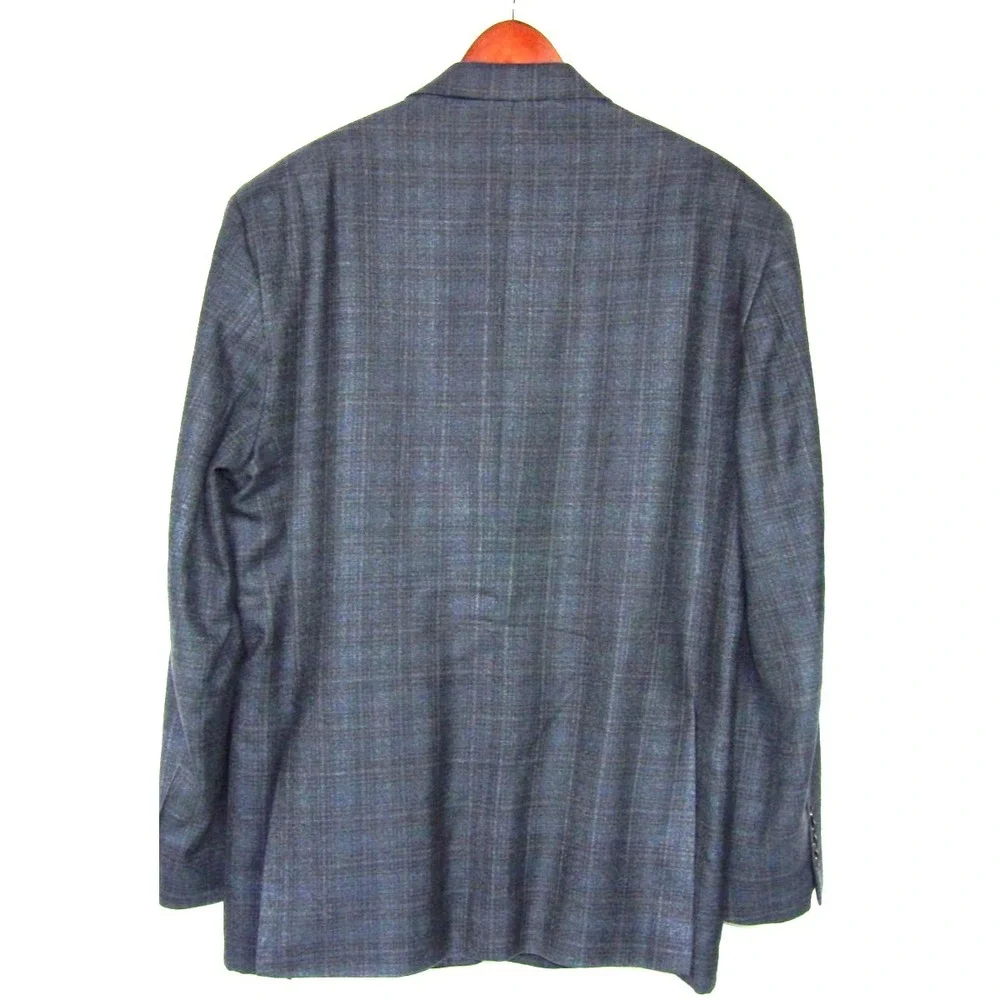 Jos. A. Bank SIGNATURE 2 Button Gray/Blue Plaid Silk/Wool Blazer Men's 44R